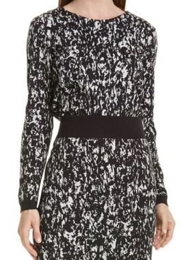 BOSS Emka Black White Printed Crew Neck Pullover Cotton Sweater Sz M